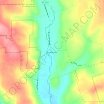 Bradleytown topographic map, elevation, terrain