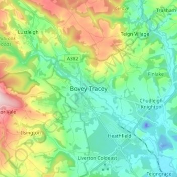 Bovey Tracey topographic map, elevation, terrain