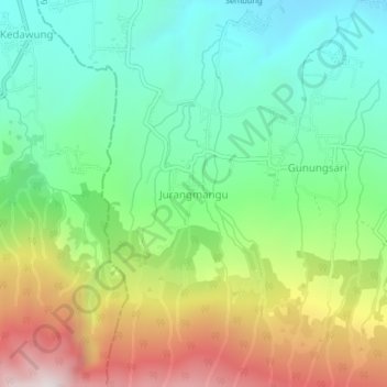 Jurangmangu topographic map, elevation, terrain