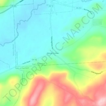 Woods Corners topographic map, elevation, terrain