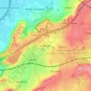 Catbrain topographic map, elevation, terrain