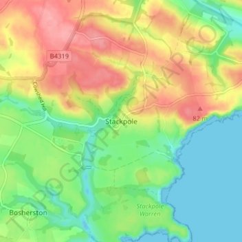 Stackpole topographic map, elevation, terrain