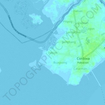Day-as topographic map, elevation, terrain
