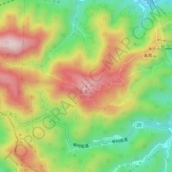 Mount Takao topographic map, elevation, terrain