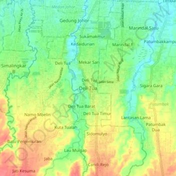 Deli Tua topographic map, elevation, terrain