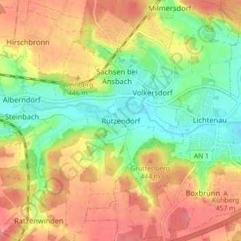 Rutzendorf topographic map, elevation, terrain