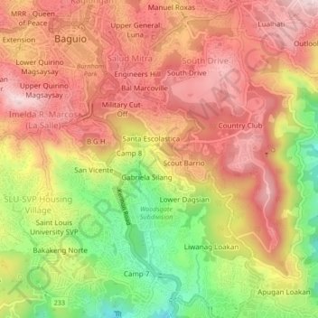 Hillside topographic map, elevation, terrain