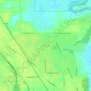 Pine Crest topographic map, elevation, terrain