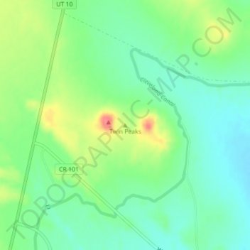 Twin Peaks topographic map, elevation, terrain