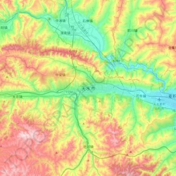 Tianshui topographic map, elevation, terrain