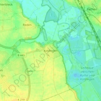 Koldingen topographic map, elevation, terrain