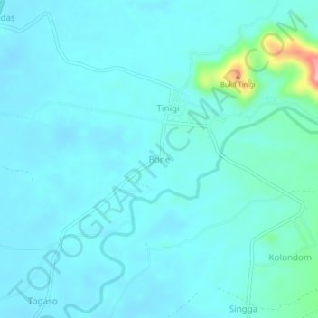 Bone topographic map, elevation, terrain