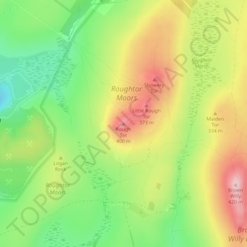 Rough Tor topographic map, elevation, terrain