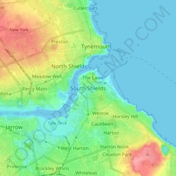 South Shields topographic map, elevation, terrain