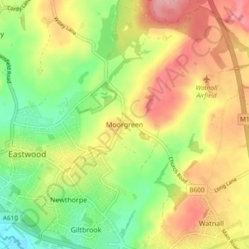Moorgreen topographic map, elevation, terrain