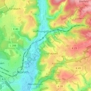 Unterlüghausen topographic map, elevation, terrain
