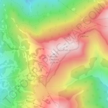 Monte Genevris topographic map, elevation, terrain