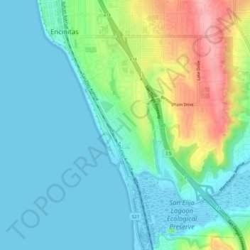 Cardiff-by-the-Sea topographic map, elevation, terrain