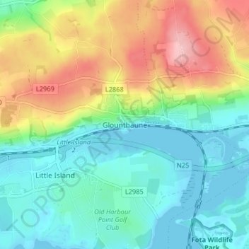Glounthaune topographic map, elevation, terrain