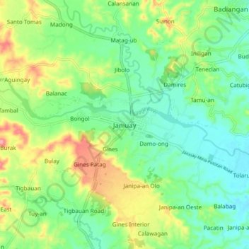 Janiuay topographic map, elevation, terrain