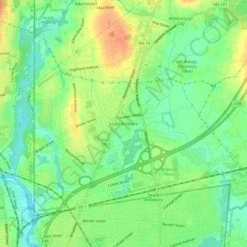 South Attleboro topographic map, elevation, terrain