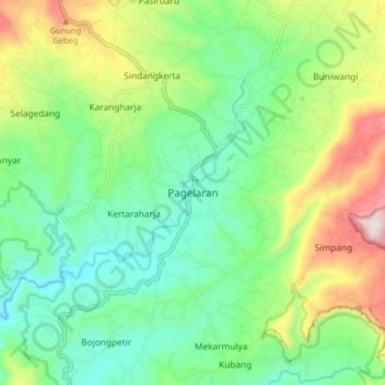 Pagelaran topographic map, elevation, terrain