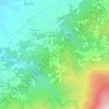 Mangualde da Serra topographic map, elevation, terrain