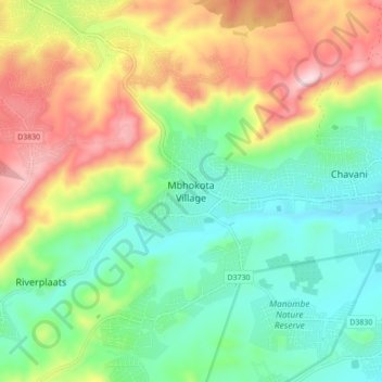 Mbhokota Village topographic map, elevation, terrain