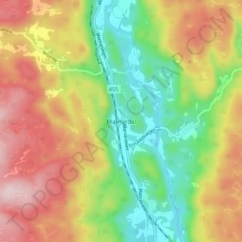 Marnardal topographic map, elevation, terrain