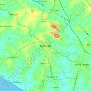 Karungal topographic map, elevation, terrain