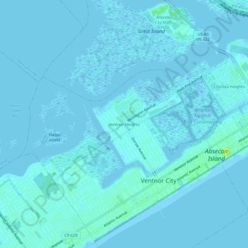 Ventnor Heights topographic map, elevation, terrain
