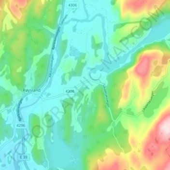 Odland topographic map, elevation, terrain