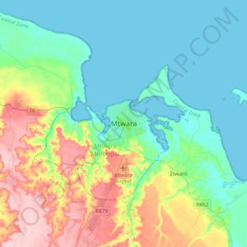 Mtwara topographic map, elevation, terrain