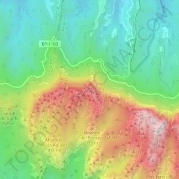 Coll del Lloro topographic map, elevation, terrain