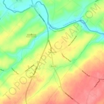 Pipersville topographic map, elevation, terrain