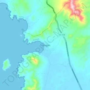 Tortugas topographic map, elevation, terrain