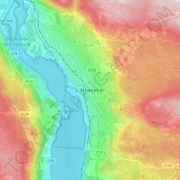 Lillehammer topographic map, elevation, terrain