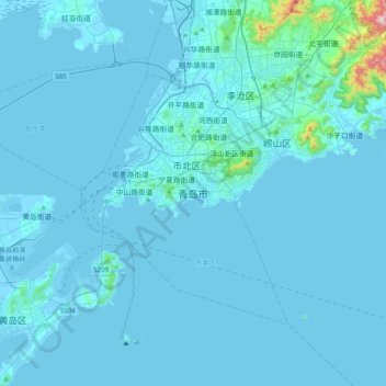 青岛市 topographic map, elevation, terrain