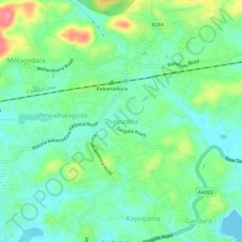 Thalpawila topographic map, elevation, terrain