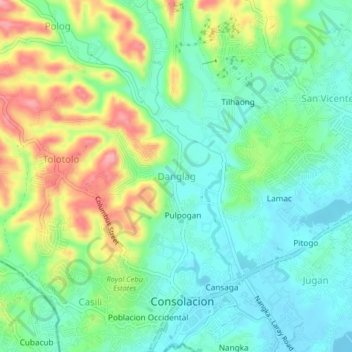 Danglag topographic map, elevation, terrain