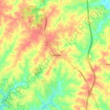 Troutman topographic map, elevation, terrain