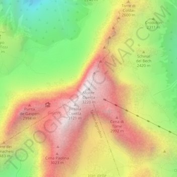 Monte Civetta topographic map, elevation, terrain