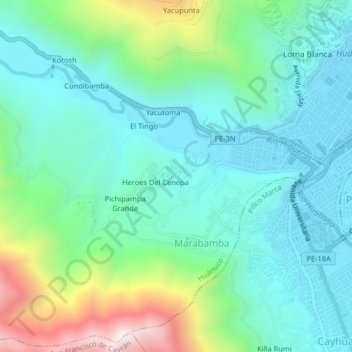 Pilcomozo topographic map, elevation, terrain