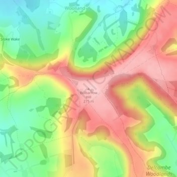 Bulbarrow Hill topographic map, elevation, terrain