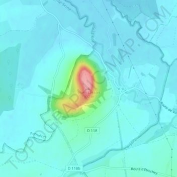 Mont Lassois topographic map, elevation, terrain