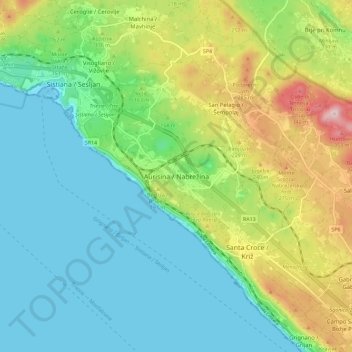 Aurisina topographic map, elevation, terrain