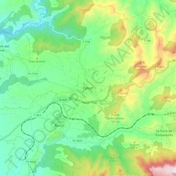 Falset topographic map, elevation, terrain