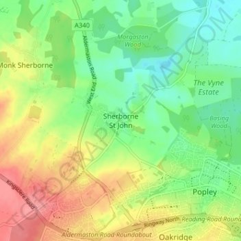Sherborne St John topographic map, elevation, terrain
