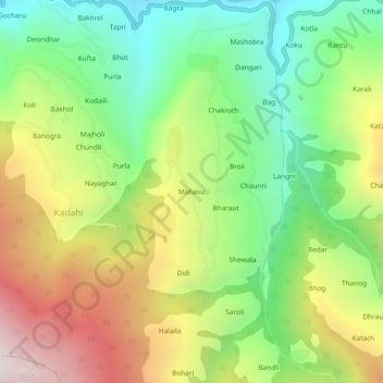 Mahasu topographic map, elevation, terrain