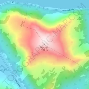 Skjeggen topographic map, elevation, terrain